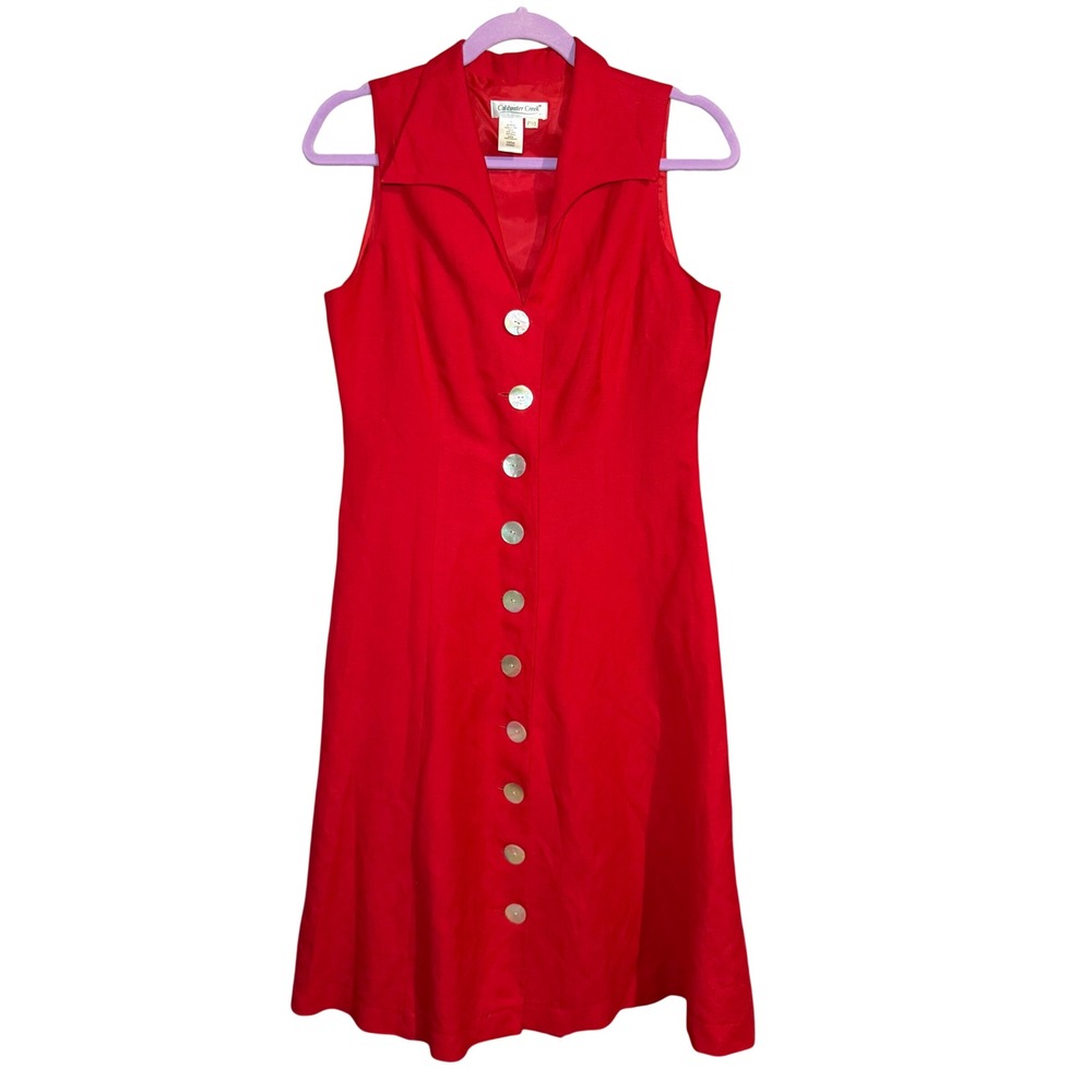 Coldwater Creek A Line Dress P10 Red Mod Pinup Rockabilly Linen Blend Sleeveless
